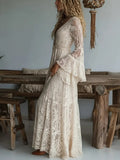 Women's Elegant V-neck Lace Long Dress