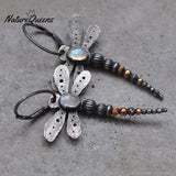 Round moonstone dragonfly earrings