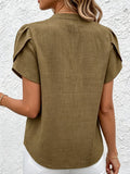 Women's Casual Petal-sleeve Slit V-neck Shirt