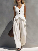 Women's Art Ruffle Stylish Casual Top And Pants Cotton Linen Two-piece Set