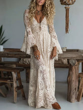 Women's Elegant V-neck Lace Long Dress