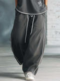 Stylish & Cozy White-trimmed Wide-leg Sweatpants