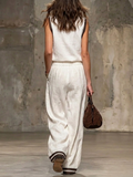 Women's Minimalist Sleeveless Cotton-linen Wide-leg Pants Set