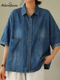 Women's Casual Washed Denim Cotton Top
