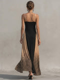 Casual Slim-fit Cotton Cami Dress With Leopard Print Paneling