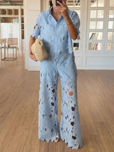 Stylish Casual Two-piece Set: Lace-embroidered Top And Pants