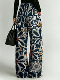 Women's Retro Geometric Floral Patterns Printed Stylish Cutout Casual Denim Jeans