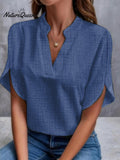 Women's Summer Solid colour V-Neck Loose Linen Shirt