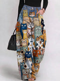 Women's High-waisted Casual Loose-fit Wide-leg Denim Pants With Cartoon Animal Print