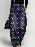 Dark Polka-dot Decorative Pattern Women's Casual Cotton Denim Pants