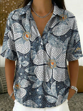 Women's Vintage Botanical Floral Casual Polo Collar Short-sleeved Linen And Cotton Shirt