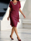 Women's Solid-color Round-neck Short-sleeve Casual Loose Chiffon Dress