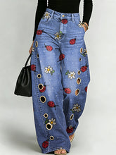 Ladybug And Daisy Decorative Pattern Women's Denim Pants