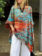 Women's Retro Art Print Casual Cotton Long Shirt