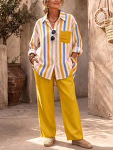 Cozy Striped Color-block Shirt & Pants Two-piece Set