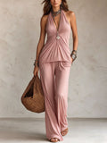 Women's Bohemian Two-Piece Set: Halter Top and Comfortable Pants