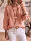 Cozy Cotton-linen Blouse With Batwing 3/4 Sleeves