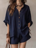 Women'S Casual Shirt And Shorts Set