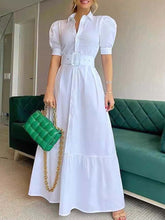 Women's Solid Color Art Casual Elegant Short Sleeve With Belt Long Dress