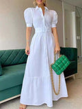 Women's Solid Color Art Casual Elegant Short Sleeve With Belt Long Dress