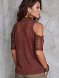 Boho Sexy Semi-mock Neck Cutout Cold-shoulder Knit Top