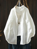 Women Spring Casual Pure Color Turn-down Collar Shirt