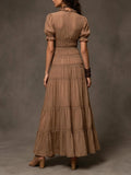 Bohemian-style Tiered Ruffle & Lace Slit Maxi Dress
