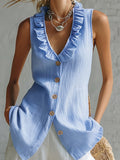 Women's Ruffled V-neck Sleeveless Top