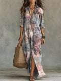 Dreamlike Floral Decorative Patterns Women's Long Sleeve Cotton Dress