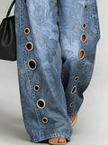 Women's Retro Flowers Print Casual Fashion Cutout Jeans