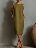 Simple And Classic Sleeveless Linen And Cotton Dress