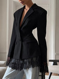 Women's Fitted Waist Long-sleeve Lace Spliced Blazer