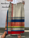 Women's Vintage Geometric Line Art Print Cotton Dress