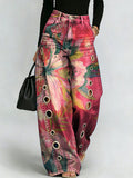 Retro Distressed Ombré Floral Print Wide-leg Pants | High-waisted, Slimming Straight-leg Jeans With Side Slits