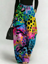 Women's Retro Geometric Color-blocking Patterns Printed Stylish Cutout Casual Denim Jeans