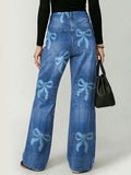 Cute Bow Decoration Pattern Women's Cotton Denim Pants