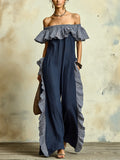 Women's Ruffled Plaid Art Casual Stylish Comfortable Cotton Linen Jumpsuit