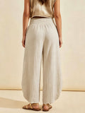 Women's Casual High-waisted Shirring Wide-leg Cotton Trousers