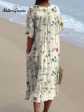 Women's Vintage Lovely Floral Art Print Casual Flowy Dress