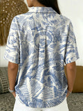 Women's Vintage Botanical Floral Casual Polo Collar Short-sleeved Linen And Cotton Shirt