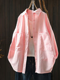 Women Spring Casual Pure Color Turn-down Collar Shirt