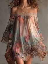 Women's Off-shoulder Vacation-style Short Thin Leopard Print Dress