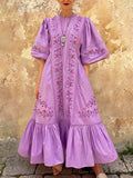 Women's Retro Ethnic Floral Art Print Casual Stylish Comfortable Cotton Linen Long Dress