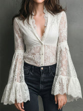 Women's Lace Flared-sleeve V-neck Long-sleeve Shirt