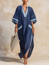 Women's Striped Color Block Art Stylish Cotton Linen Maxi Dress