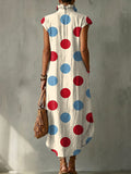 Colorful Polka Dot Decorative Pattern Women's No Sleeve Linen Cotton Dress