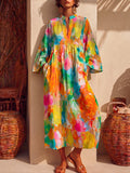 Romantic Watercolor Print Cotton-linen Maxi Dress