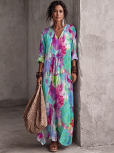 Glamorous Artistic Watercolor Cotton-linen Dress