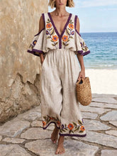 Women's Retro Floral Art Casual Stylish Comfortable Cotton Linen Jumpsuit