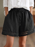 Floral Lace-trimmed Wide-leg Cotton-linen Shorts
